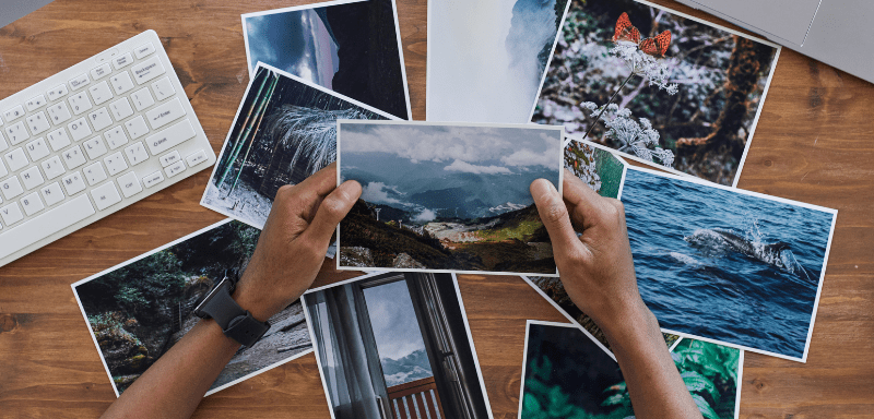 Various printed travel images.