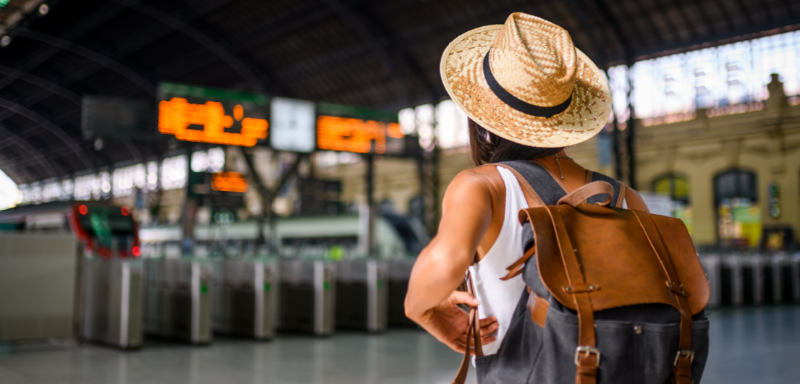 Solo traveler in metro station.